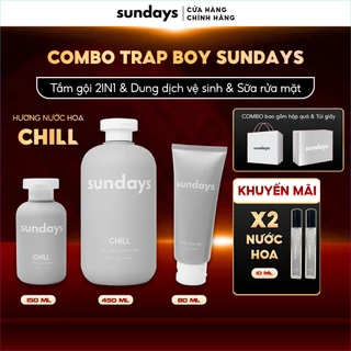 Combo Sữa Tắm Nam Set Quà Tặng Bạn Trai Sundays - Sữa Tắm Gội Nam 2in1 Giảm Mụn Lưng + Sữa Rửa Mặt + Dung Dịch Vệ Sinh