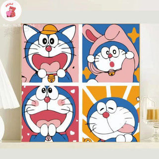 ( TẶNG SET 10 KHẨU TRANG) Tranh Số Hoá Mèo Ngồi Ngóng Chờ Hoạt Hình Tranh Tô Màu 20x20cm dễ thương đầy đủ cọ, màu, căng