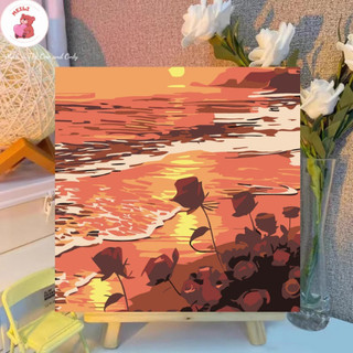 ( TẶNG SET 10 KHẨU TRANG) Tranh Số Hoá Mèo Ngồi Ngóng Chờ Hoạt Hình Tranh Tô Màu 20x20cm dễ thương đầy đủ cọ, màu, căng