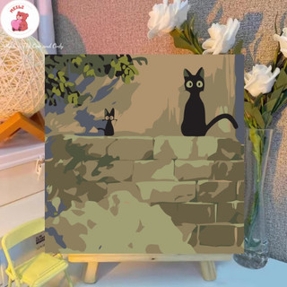 ( TẶNG SET 10 KHẨU TRANG) Tranh Số Hoá Mèo Ngồi Ngóng Chờ Hoạt Hình Tranh Tô Màu 20x20cm dễ thương đầy đủ cọ, màu, căng