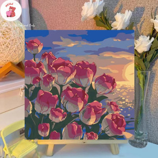 ( TẶNG SET 10 KHẨU TRANG) Tranh Số Hoá Mèo Ngồi Ngóng Chờ Hoạt Hình Tranh Tô Màu 20x20cm dễ thương đầy đủ cọ, màu, căng