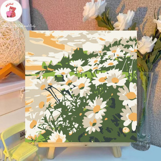 ( TẶNG SET 10 KHẨU TRANG) Tranh Số Hoá Mèo Ngồi Ngóng Chờ Hoạt Hình Tranh Tô Màu 20x20cm dễ thương đầy đủ cọ, màu, căng