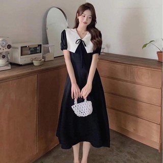 Váy bầu công sở thiết kế dáng dài mặc ngang bắp chân cổ thủy thủ