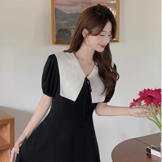 Váy bầu công sở thiết kế dáng dài mặc ngang bắp chân cổ thủy thủ