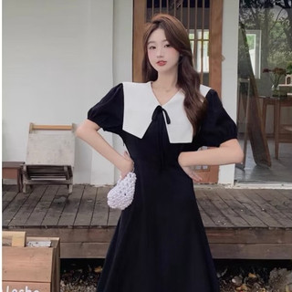Váy bầu công sở thiết kế dáng dài mặc ngang bắp chân cổ thủy thủ