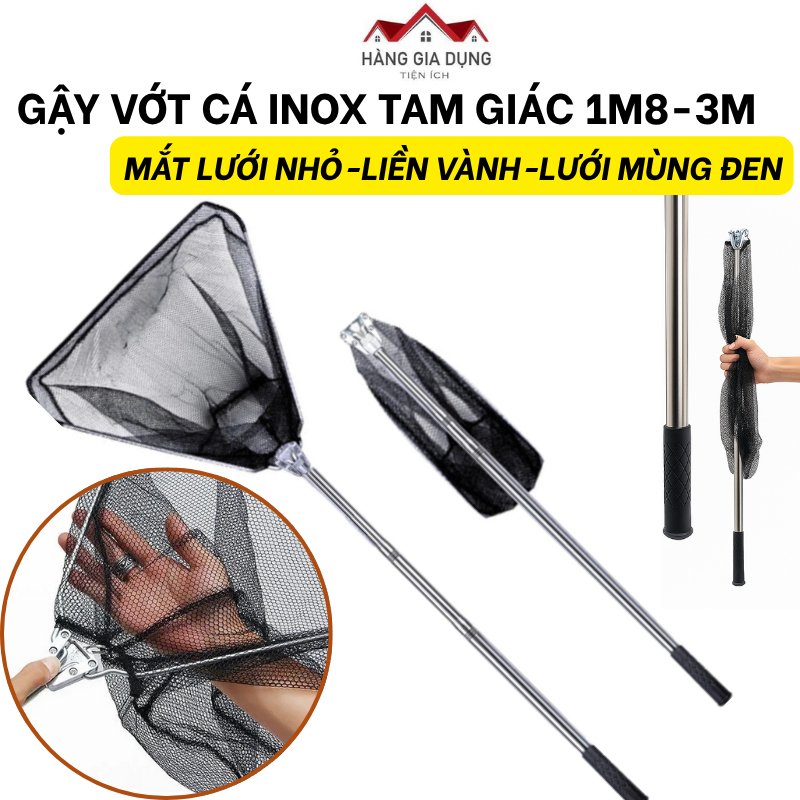 Vợt Vớt Cá Inox, Vợt Cá Vớt rác Inox Vành Tam Giác Nguyên Khối Cao Cấp ...