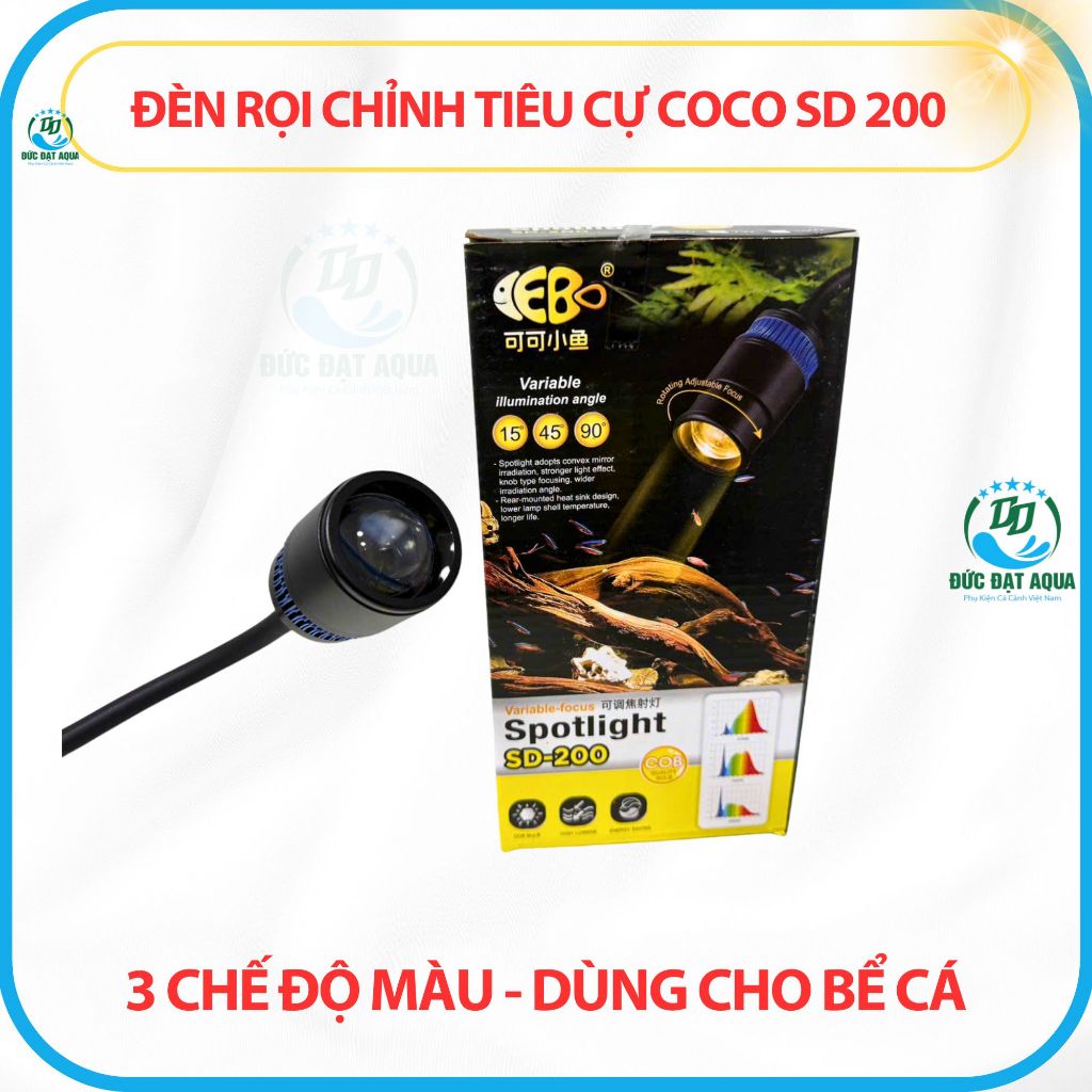 Đèn Led rọi Coco cao cấp chỉnh tiêu cự SD-200 5W/7W/10W (3 chế độ màu) cho bể cá cảnh 5