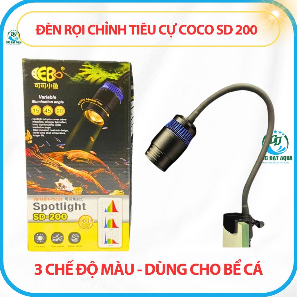 Đèn Led rọi Coco cao cấp chỉnh tiêu cự SD-200 5W/7W/10W (3 chế độ màu) cho bể cá cảnh