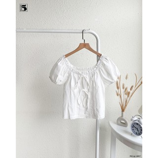 Áo babydoll tay bo chun dáng ngắn, áo kiểu nữ bo chun sau phối thắt nơ xinh xắn Twenty.5- 6807
