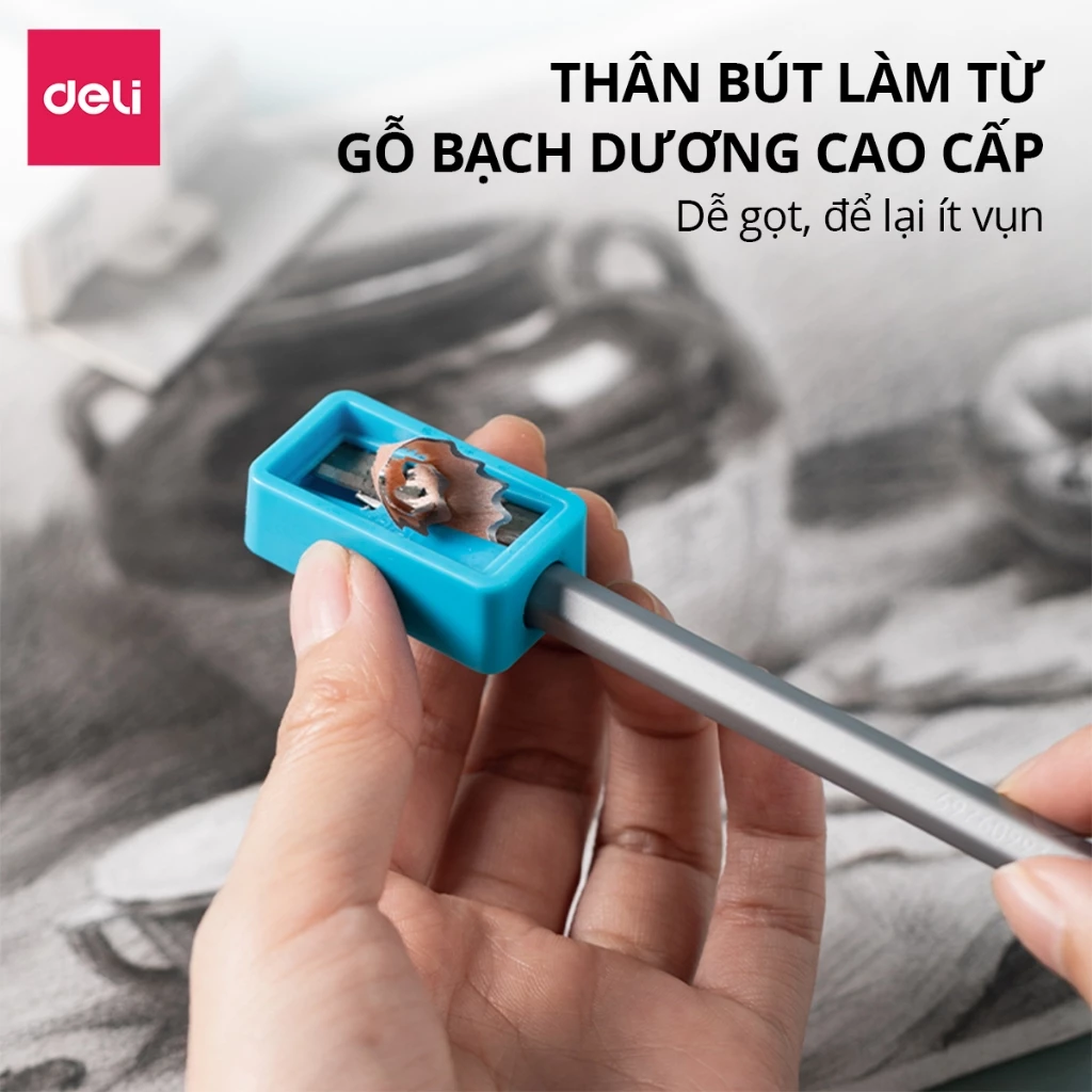 Bộ 12 Bút Chì Phác Thảo Cao Cấp Dmast Hộp Thiếc Deli - Bút Chì Phác Thảo Nhiều Độ Đậm Nhạt Vẽ Chuyên