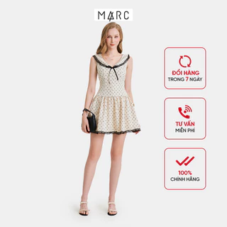 MARC FASHION  Đầm Kiểu Nữ Chấm Bi Sát Nách Cổ V Đính Nơ Phối Ren - FAQH040525