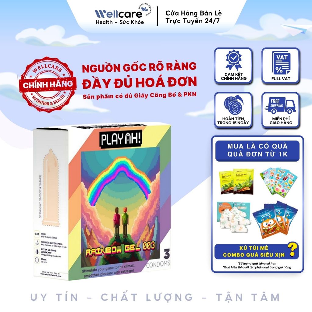 [ CHÍNH HÃNG] Bao Cao Su PlayAh RainBow Gel - Hộp 3 cái - Size 52mm ...