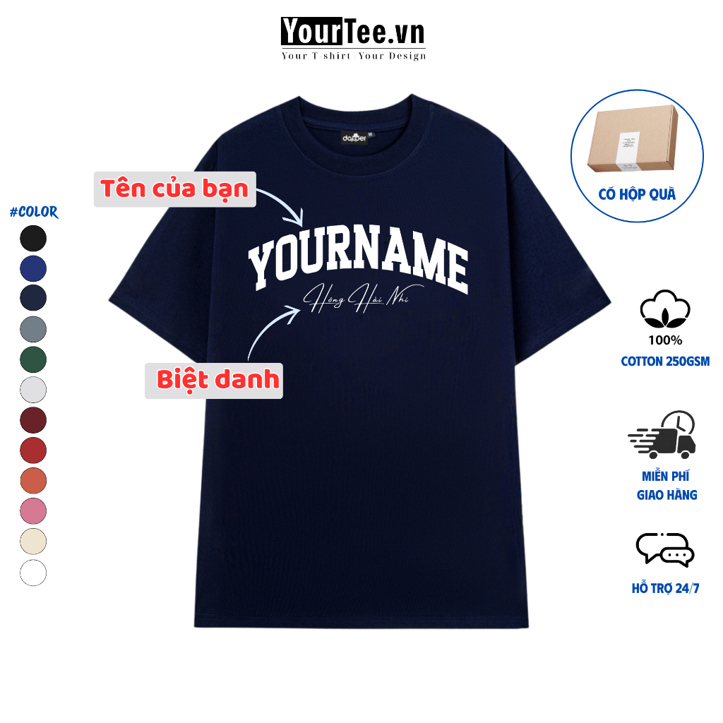 [ÁO THUN UNISEX IN TÊN] Áo T-Shirt Oversize In Tên Chất Liệu Cotton 100% 250gsm Không Xù+CÓ HỘP