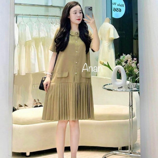Váy bầu công sở thiết kế dáng đuôi cá cổ xếp ly sang chảnh