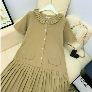 Váy bầu công sở thiết kế dáng đuôi cá cổ xếp ly sang chảnh