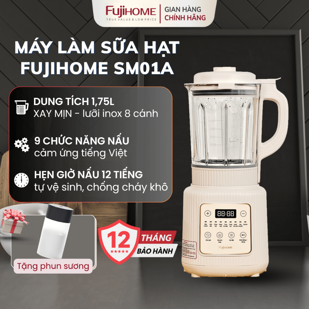Máy xay sữa hạt Nhập Khẩu FUJIHOME SM01A, Máy xay 9 chức năng màn hình cảm ứng, hẹn giờ lên đến 12h