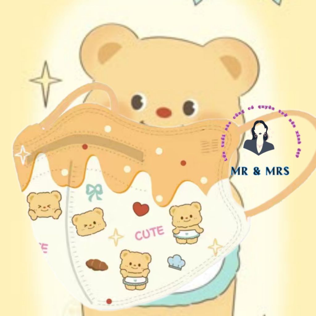 (Set 10/50c) Khẩu Trang Hoạt Hình 3D Bear Cho Bé & Người Lớn