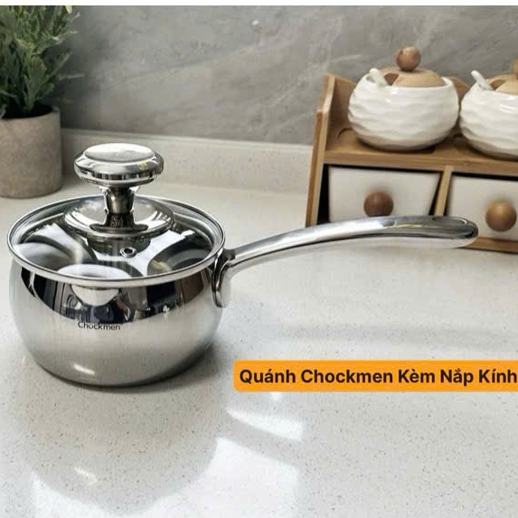 Quánh 12cm Chockmen Kèm Nắp Nồi Đun Cháo Sốt Inox 18/10