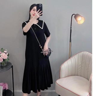 Váy bầu công sở thiết kế dáng đuôi cá nhún cổ đạp ren 1cm