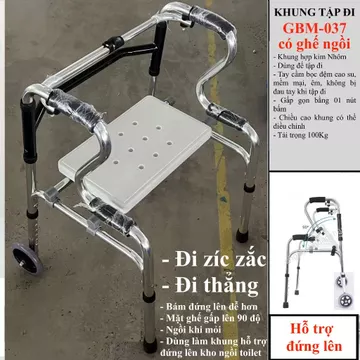 KHUNG TẬP ĐI NGƯỜI GIÀ GBM-037-KHUNG TẬP ĐI- HỖ TRỢ ĐỨNG DẬY-HỖ TRỢ VỊN TAY KHI ĐI VỆ SINH- CÓ GHẾ NGỒI KHI MOI.Đi zíc z