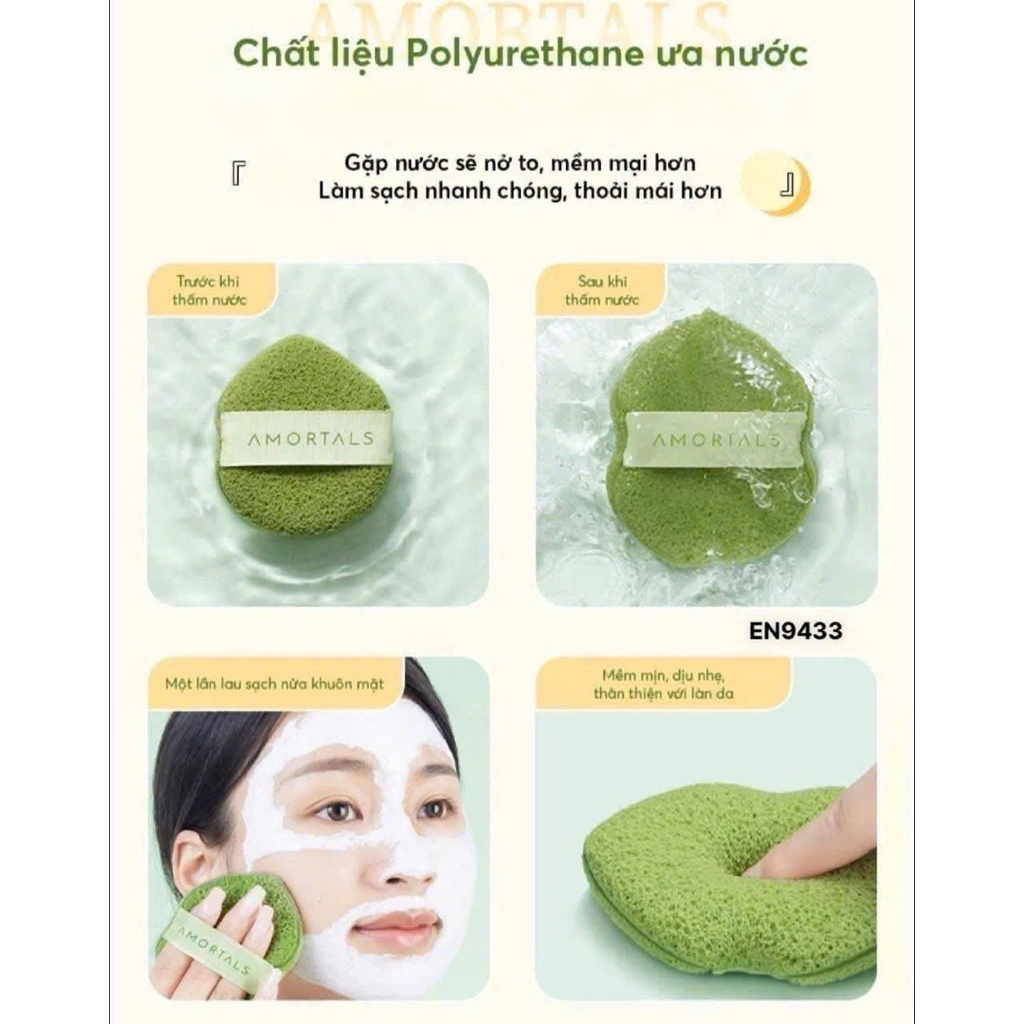 Set 3 bông mút rửa mặt kèm dây treo bông tiện lợi