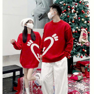[Hỏa Tốc] Áo Sweater Noel Đôi Trái Tim Nửa , Áo Cổ Tròn cho các cặp đôi mùa noel From Rộng Phong Cách.