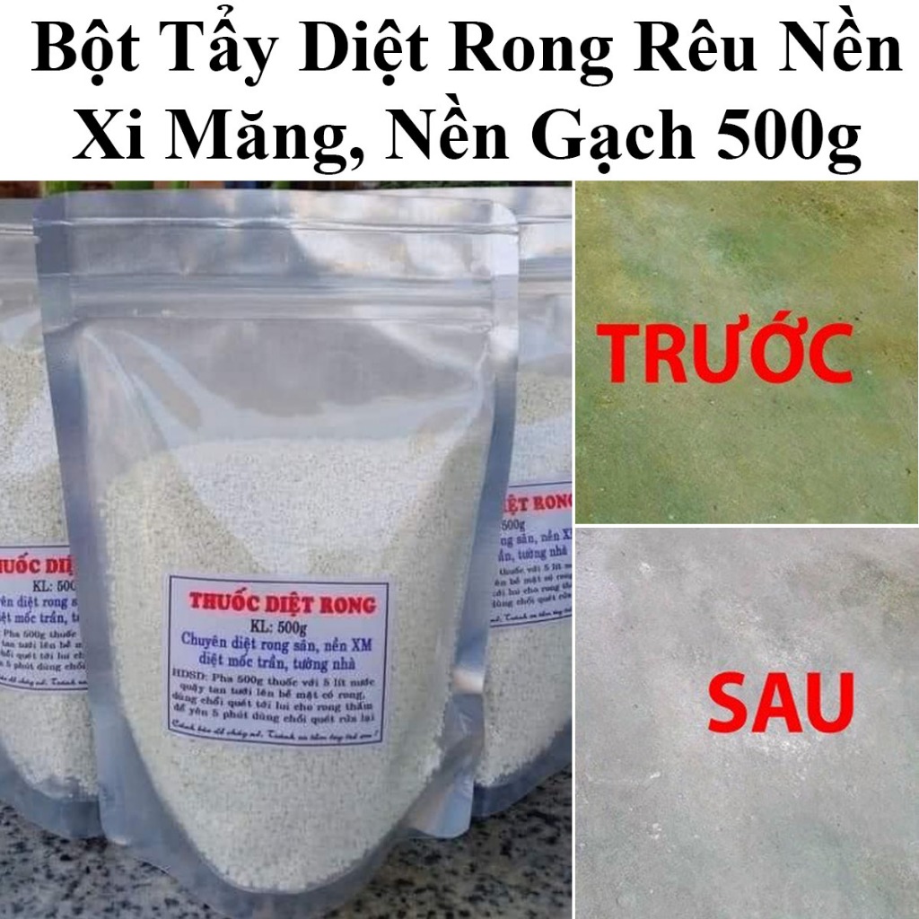 Bột Tẩy Diệt Rong Rêu Gói 500Gr Trên Nền Xi Măng, Nền Gạch, Diệt Mốc Trần, Tường Nhà