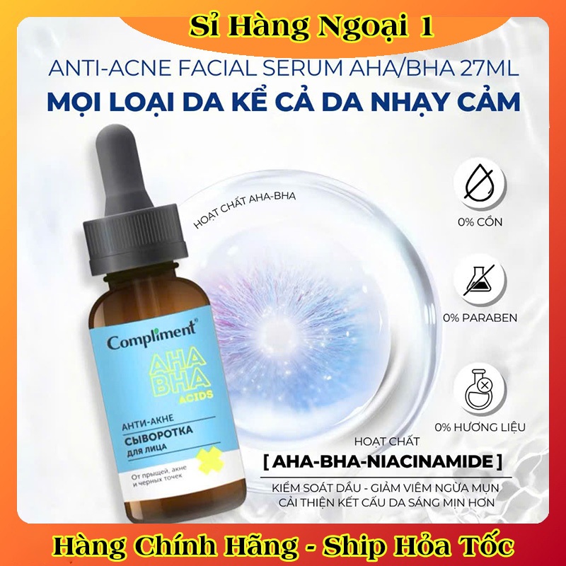 Sữa rửa mặt, toner, serum  Compliment AHA BHA làm sạch sâu, giảm viêm & mụn của Nga