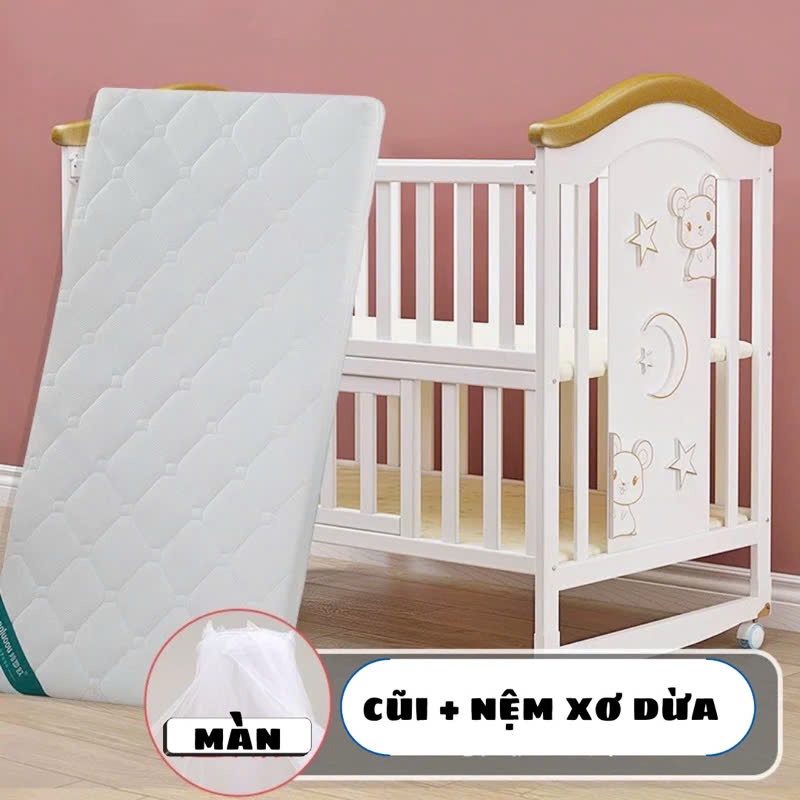 Cũi cho bé đa năng 6in1, cũi trắng cao cấp cỡ lớn ghép chung giường bố mẹ,( Tương tự Chilux)