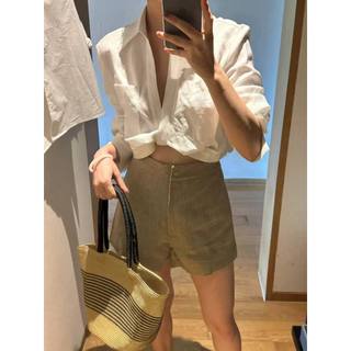 Hiu 𝗟𝗶𝗻𝗲𝗻   A07 - | Áo sơ mi Linen xoắn eo Croptop A05