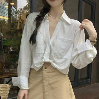 Hiu 𝗟𝗶𝗻𝗲𝗻   A07 - | Áo sơ mi Linen xoắn eo Croptop A05