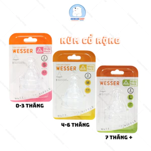 Núm Vú Wesser cổ rộng siêu mềm Vỉ 2 Cái Núm Bình Cổ Rộng Quốc Dân Được Các Mẹ Tin Dùng