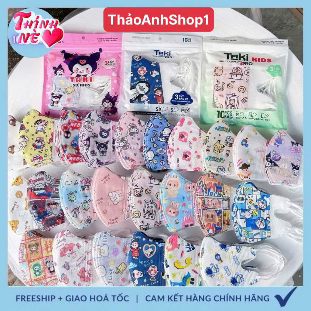 Khẩu Trang 5D Kids vải lụa Taki cái dành cho bé từ 0-9 tuổi