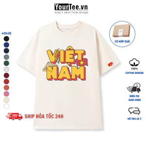 Áo Thun Cotton, Form Unisex Nam Nữ, In Hình Việt Nam, Chất Cotton Đẹp Mềm Mịn Mát + Có Hộp