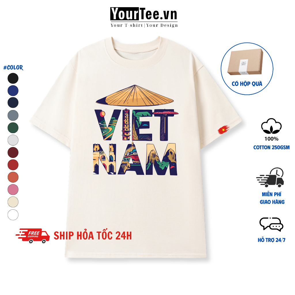 [ÁO THUN VIỆT NAM] Áo Thun Cotton, Form Unisex Nam Nữ, In Hình Việt Nam, Chất Cotton Đẹp Mềm Mịn Mát + Có Hộp
