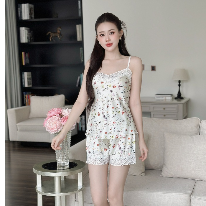 Set Đồ Bộ Mặc Nhà Hai Dây Quần Đùi Lụa Latin in 3D Hisexy MS73
