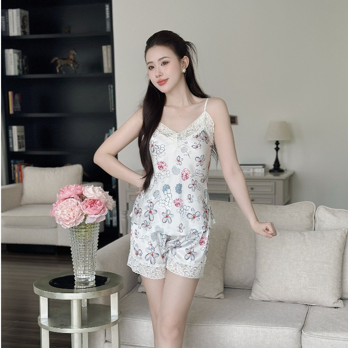 Set Đồ Bộ Mặc Nhà Hai Dây Quần Đùi Lụa Latin in 3D Hisexy MS73