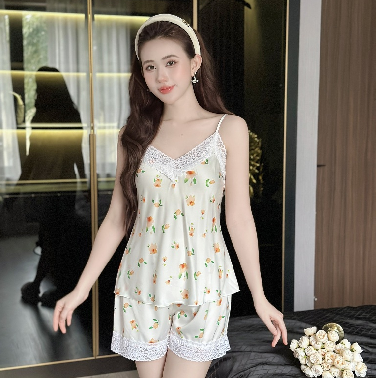Set Đồ Bộ Mặc Nhà Hai Dây Quần Đùi Lụa Latin in 3D Hisexy MS73