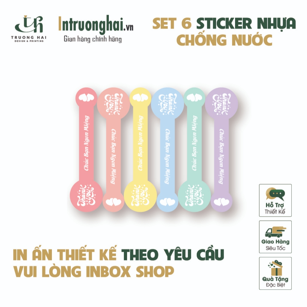 (Sẵn) Sticker, nhãn dán chúc bạn ngon miệng, thankyou dán niêm phong ...