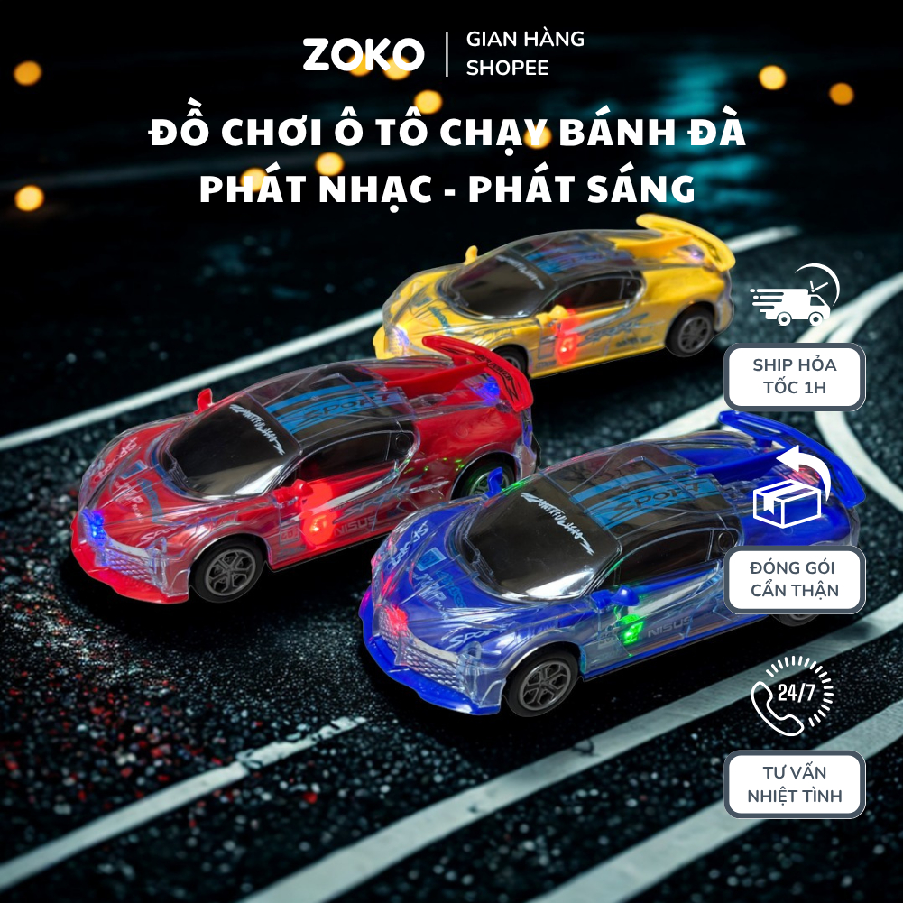 Xe Đồ Chơi Cho Bé - Ô Tô Siêu Xe Chạy Bánh Đà Phát Nhạc Phát Sáng, Nhựa ABS An Toàn, Kèm Pin