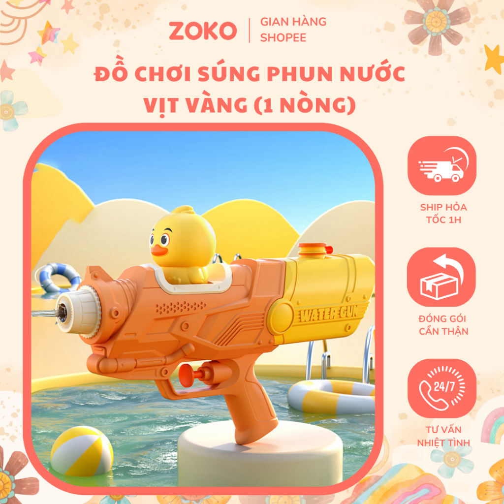 Đồ Chơi Súng Phun Nước Nhựa ABS Cao Cấp, Ngộ Nghĩnh Cho Bé Chơi Ngoài Trời ( Một Nòng, 350ml)