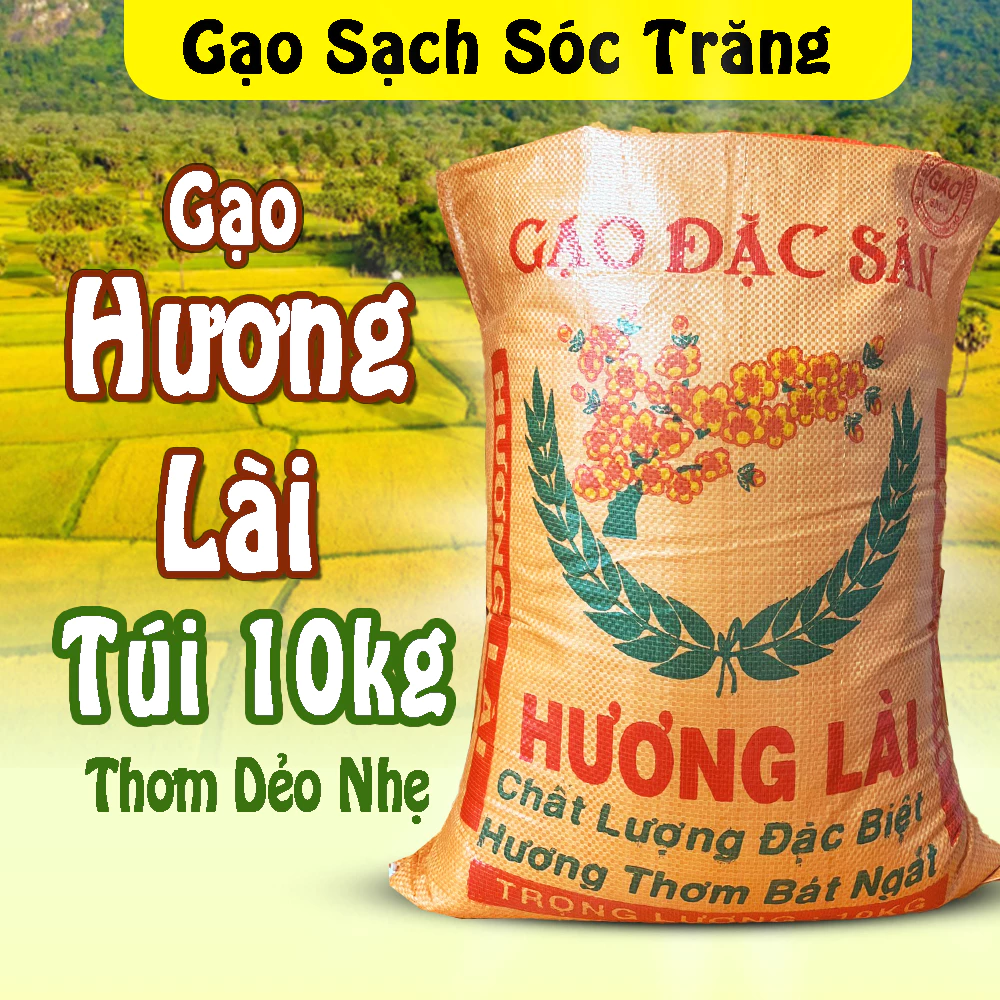 Gạo dẻo 5451 HƯƠNG LÀI 10kg Đặc Sản LONG AN - Dẻo Mềm Thơm Cơm Hạt Dài Vừa