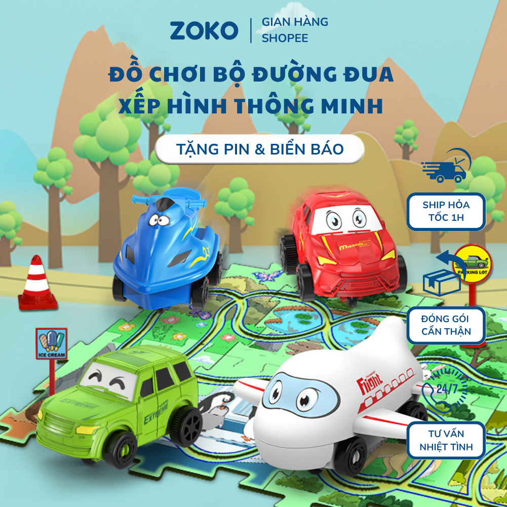 Bộ Xếp Hình Đường Đua Bản Đồ Đảo Khủng Long (5 chi tiết) , Đồ Chơi Ghép Hình Đa Năng, Đường Ray - Đường Hầm Xe Đua
