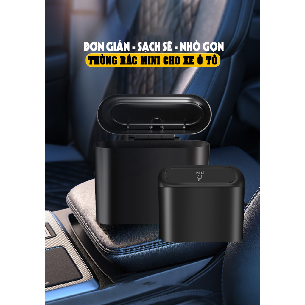 Thùng rác mini cho ô tô TICAUTO, chất liệu nhựa ABS cao cấp, nắp gập tự động NT06