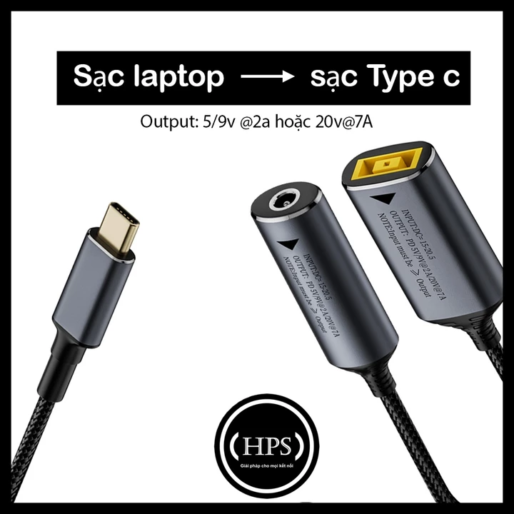 Đầu chuyển sạc laptop ra sạc Type c hỗ trợ dòng 65w, 140w sạc được cho M.A.C, điện thoại, mtb - HPS