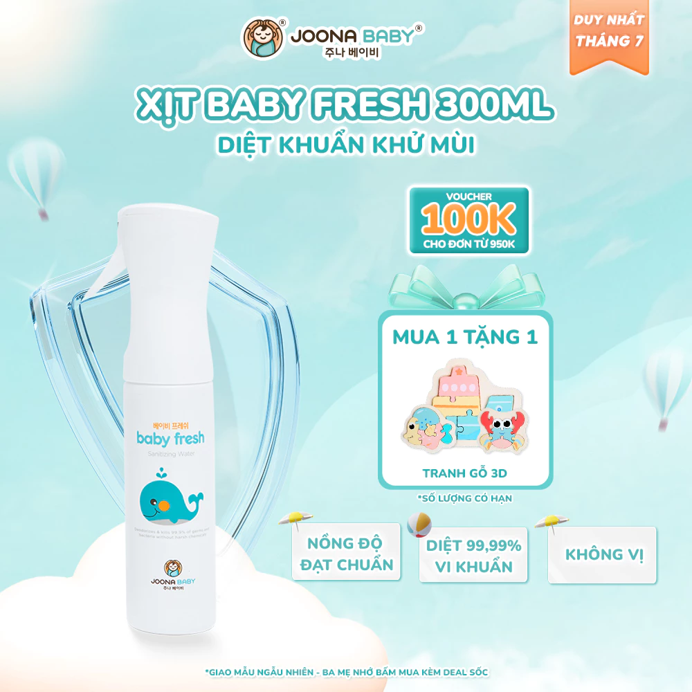 (Tặng tranh gỗ) Xịt đa năng giúp khử khuẩn, khử mùi Baby Fresh 300ml - JOONA BABY VIỆT NAM