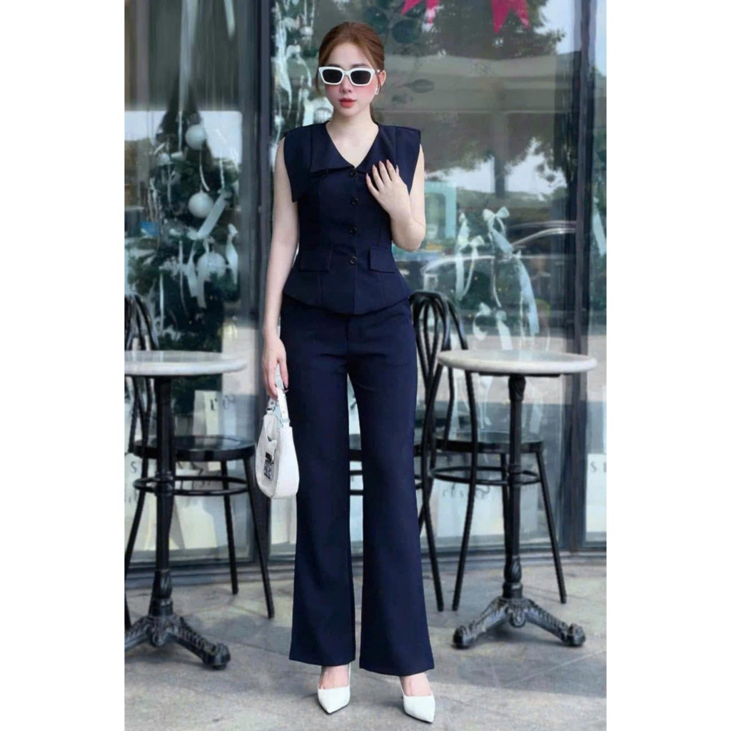 Set Bộ Nữ Kèm Quần Dài CỔ VEST PHỦ VAI Thanh Lịch Sang Chảnh