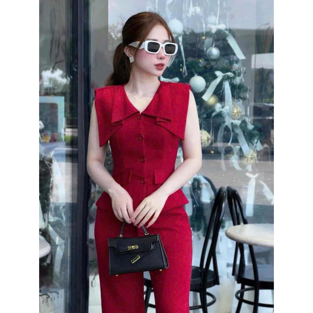 Set Bộ Nữ Kèm Quần Dài CỔ VEST PHỦ VAI Thanh Lịch Sang Chảnh