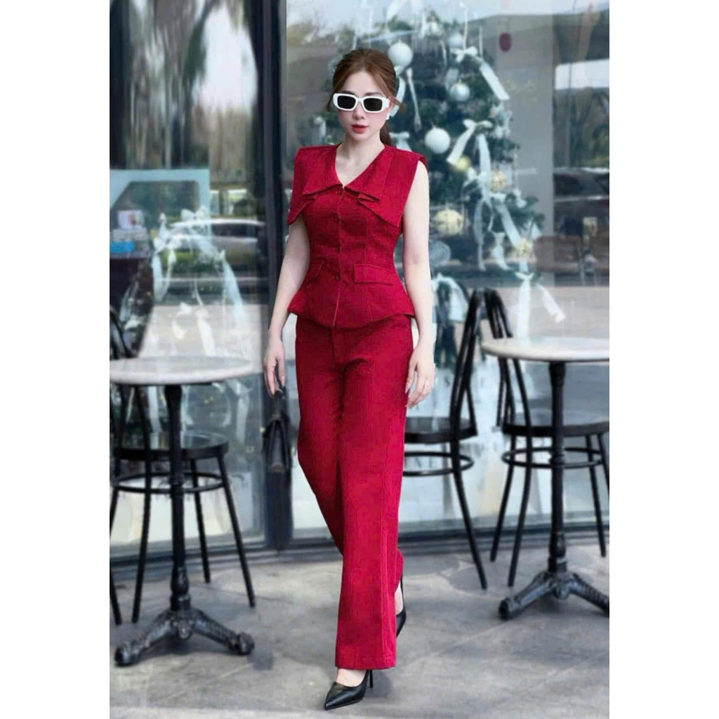 Set Bộ Nữ Kèm Quần Dài CỔ VEST PHỦ VAI Thanh Lịch Sang Chảnh