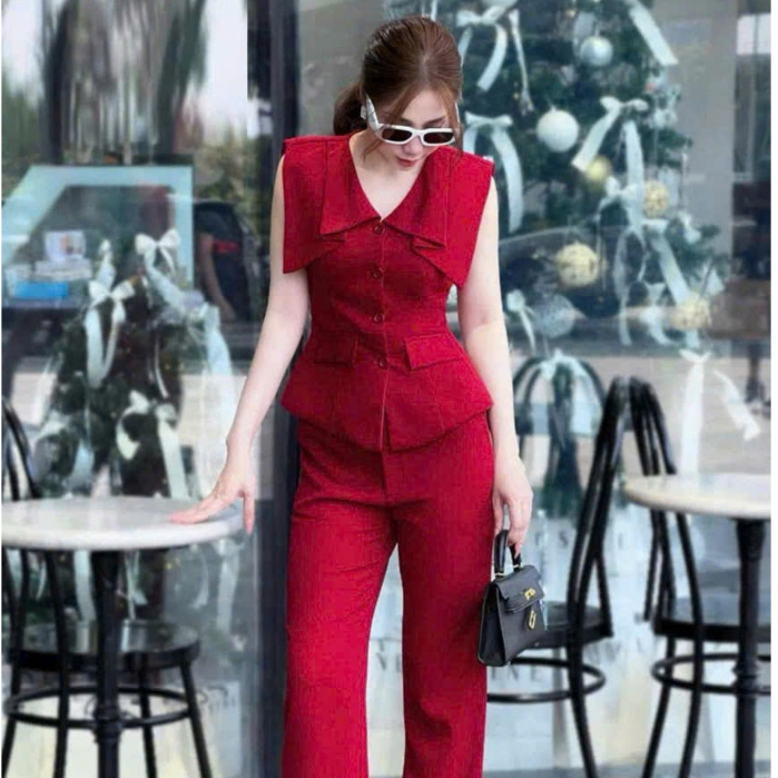 Set Bộ Nữ Kèm Quần Dài CỔ VEST PHỦ VAI Thanh Lịch Sang Chảnh
